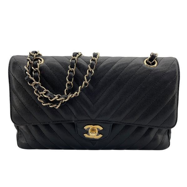 シャネル CHANEL マトラッセ25 Vステッチ A01112 8番台 ブラック GD金具 キャビアスキン レディース ショルダーバッグ