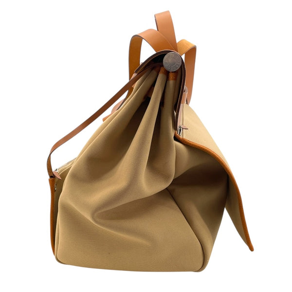 エルメス HERMES エールジップキャビン50 B刻 ベージュ ブラウン シルバー金具 トワル ユニセックス ハンドバッグ