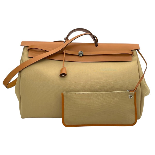 エルメス HERMES エールジップキャビン50 B刻 ベージュ ブラウン シルバー金具 トワル ユニセックス ハンドバッグ