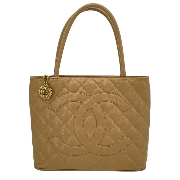 シャネル CHANEL 復刻トート A01804 7番台 ベージュ ゴールド金具 キャビアスキン レディース トートバッグ