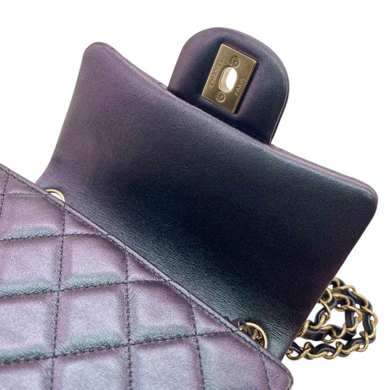 シャネル CHANEL ミニマトラッセ18 A35200 メタリックパープル GD金具 キャビアスキン レディース ショルダーバッグ