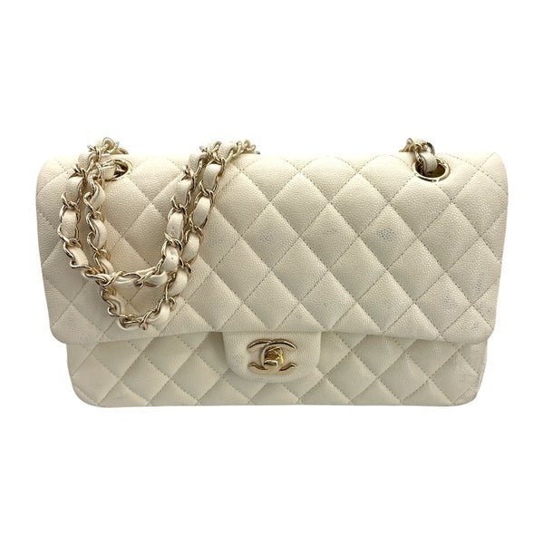 シャネル CHANEL マトラッセ25 A01112 26番台 ホワイト GD金具 キャビアスキン レディース ショルダーバッグ