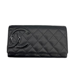シャネル CHANEL カンボンラインウォレット A50077 ブラック SV金具 ラムスキン/エナメル レディース 長財布