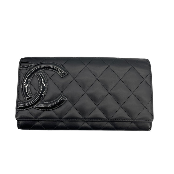 シャネル CHANEL カンボンラインウォレット A50077 ブラック SV金具 ラムスキン/エナメル レディース 長財布