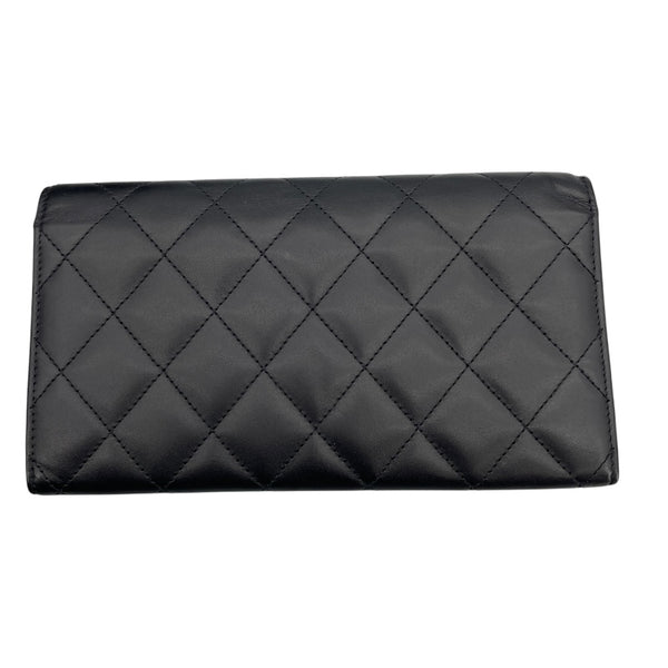 シャネル CHANEL カンボンラインウォレット A50077 ブラック SV金具 ラムスキン/エナメル レディース 長財布