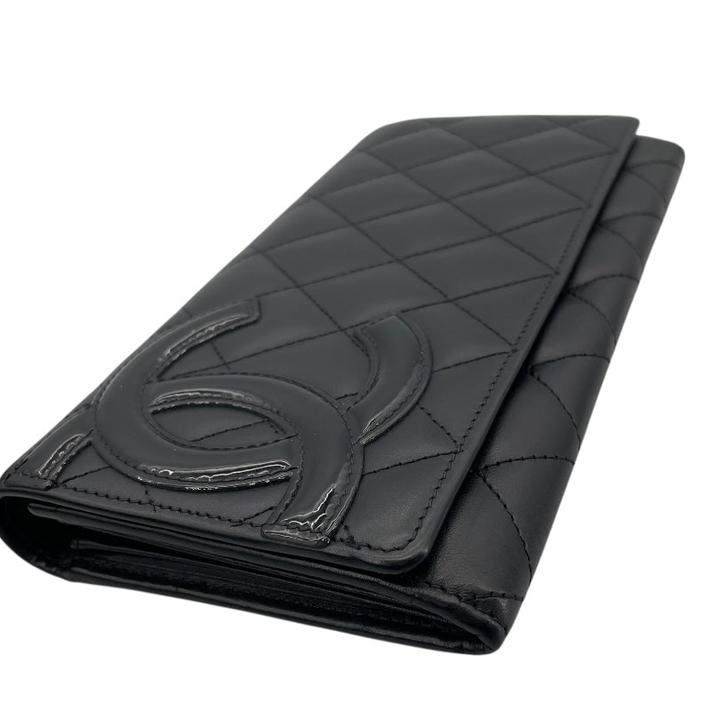 シャネル CHANEL カンボンラインウォレット A50077 ブラック SV金具 ラムスキン/エナメル レディース 長財布