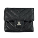 シャネル CHANEL ココマーク Vステッチ スモールウォレット AP0231 24番台 ブラック シルバー金具 キャビアスキン レディース 三つ折り財布
