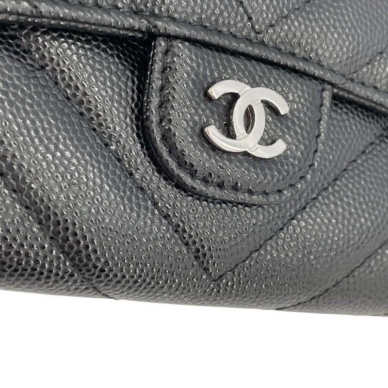 シャネル CHANEL ココマーク Vステッチ スモールウォレット AP0231 24番台 ブラック シルバー金具 キャビアスキン レディース 三つ折り財布