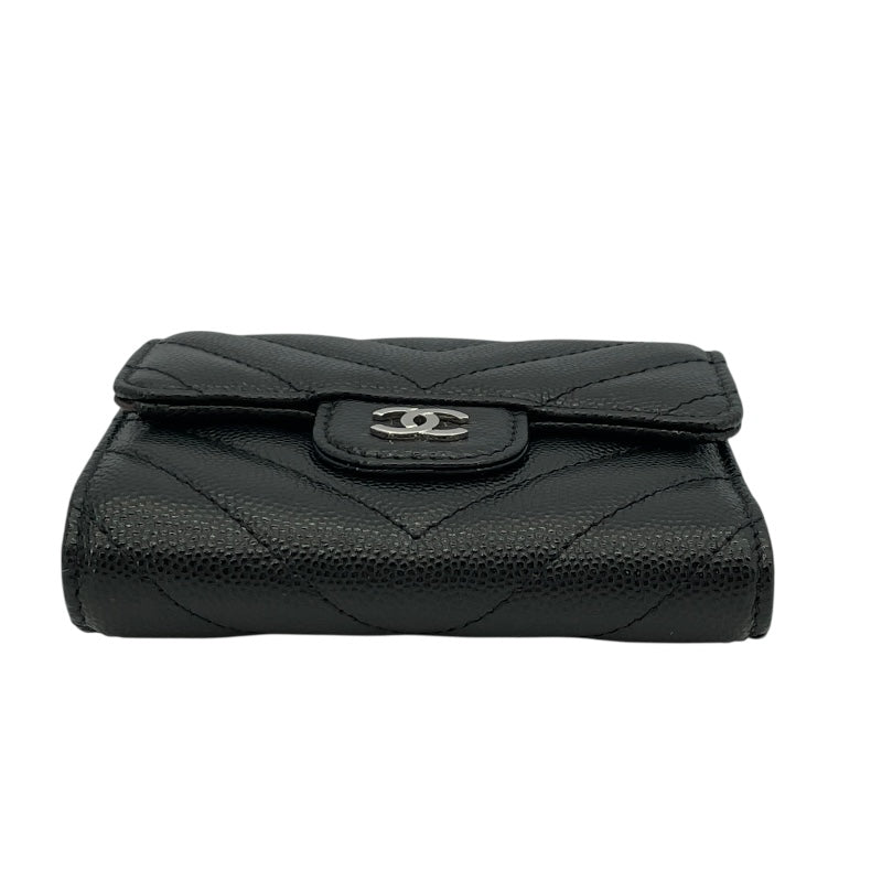 シャネル CHANEL ココマーク Vステッチ スモールウォレット AP0231 24番台 ブラック シルバー金具 キャビアスキン レディース 三つ折り財布