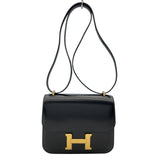 エルメス HERMES コンスタンㇲ3　ミニ Z刻 ブラック　GD金具 ボックスカーフ レディース ショルダーバッグ
