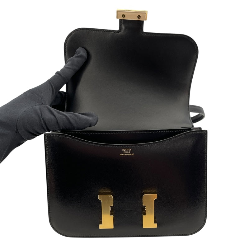 エルメス HERMES コンスタンㇲ3　ミニ Z刻 ブラック　GD金具 ボックスカーフ レディース ショルダーバッグ
