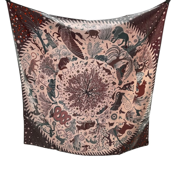 エルメス HERMES カレ90 ダブルフェイス  Sous le Charme d'Orphee レッド グレー シルク100％ レディース スカーフ
