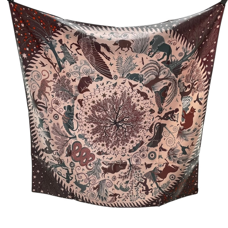 エルメス HERMES カレ90 ダブルフェイス  Sous le Charme d'Orphee レッド グレー シルク100％ レディース スカーフ