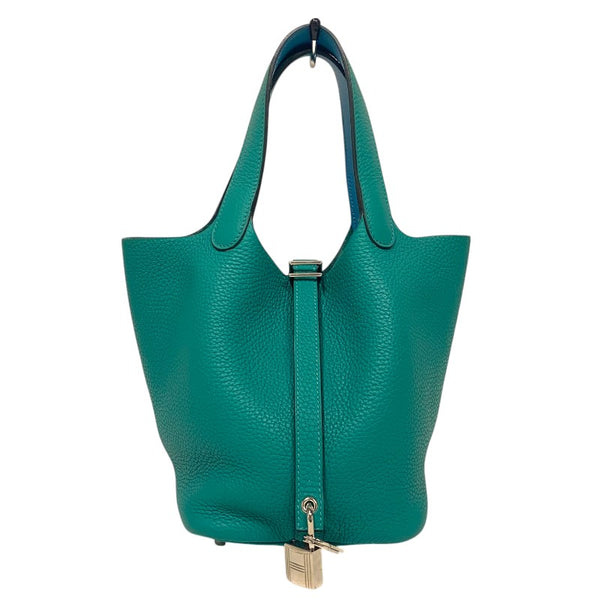 エルメス HERMES ピコタンロック PM エクラ Y刻印 ヴェールヴェローヌ×ブルーノール シルバー金具 トリヨンクレマンス レディース ハンドバッグ