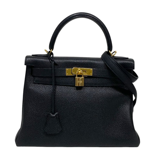 エルメス HERMES ケリー28 内縫い □G刻 ブラック ゴールド金具 トゴ レディース ハンドバッグ