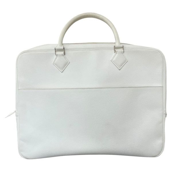 エルメス HERMES プリュムドッグ □J刻 ホワイト/シルバー金具 エプソン メンズ トートバッグ