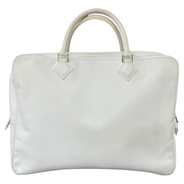 エルメス HERMES プリュムドッグ □J刻 ホワイト/シルバー金具 エプソン メンズ トートバッグ
