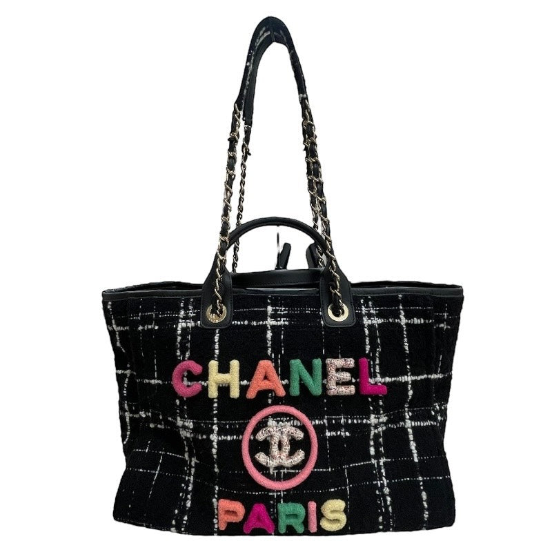 シャネル CHANEL ドーヴィルラージショッピングバッグ A66941 ブラック ツイード レディース トートバッグ