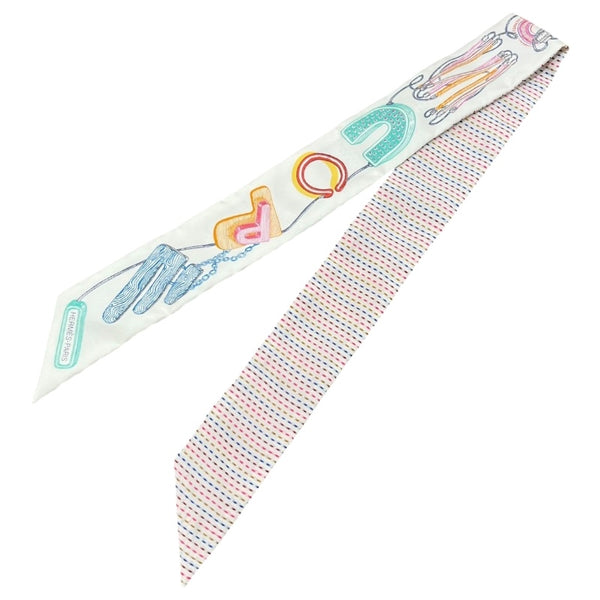 エルメス HERMES ツイリー CHEVALO SCOPE NEON ホワイト シルク レディース スカーフ