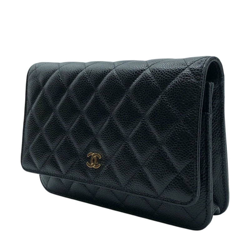 シャネル CHANEL マトラッセチェーンウォレット AP0250 ブラック・ゴールド金具 キャビア レディース ウォレットチェーン