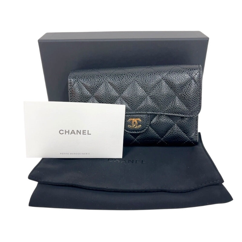 シャネル CHANEL タイムレス クラシック ミディアムウォレット AP0232 ブラック ゴールド金具 キャビアスキン レディース 三つ折り財布