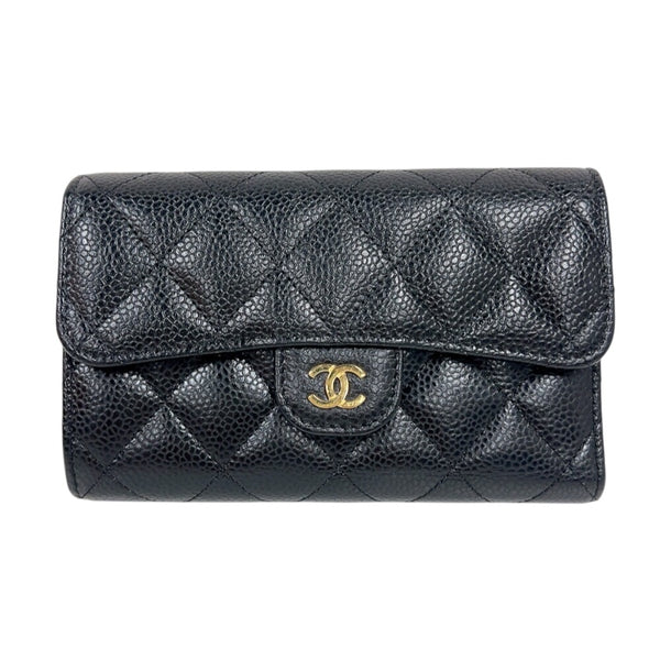 シャネル CHANEL タイムレス クラシック ミディアムウォレット AP0232 ブラック ゴールド金具 キャビアスキン レディース 三つ折り財布