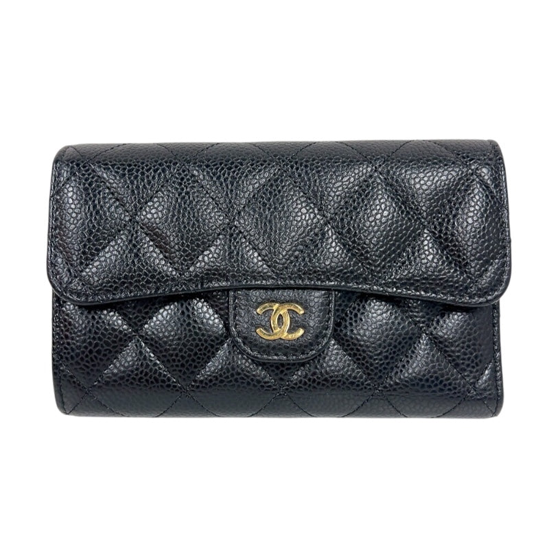 シャネル CHANEL タイムレス クラシック ミディアムウォレット AP0232 ブラック ゴールド金具 キャビアスキン レディース 三つ折り財布