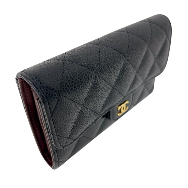 シャネル CHANEL タイムレス クラシック ミディアムウォレット AP0232 ブラック ゴールド金具 キャビアスキン レディース 三つ折り財布
