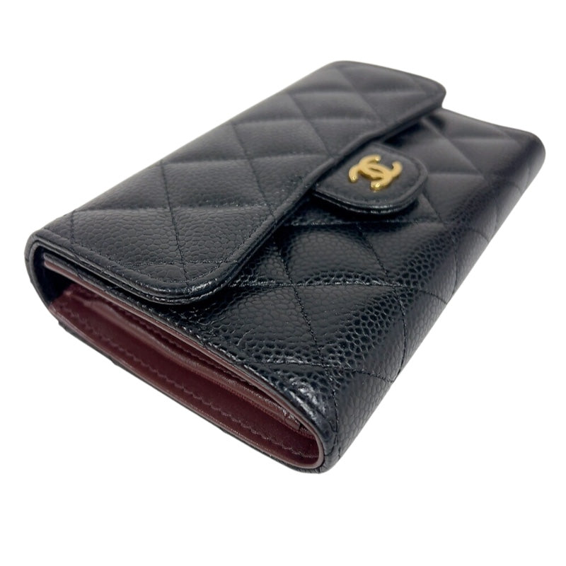シャネル CHANEL タイムレス クラシック ミディアムウォレット AP0232 ブラック ゴールド金具 キャビアスキン レディース 三つ折り財布