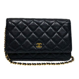 シャネル CHANEL マトラッセ チェーンウォレット A33814 27番台 ブラック ゴールド金具 キャビアスキン レディース ショルダーバッグ