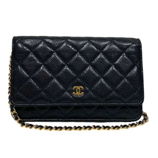 シャネル CHANEL マトラッセ チェーンウォレット A33814 27番台 ブラック ゴールド金具 キャビアスキン レディース ショルダーバッグ