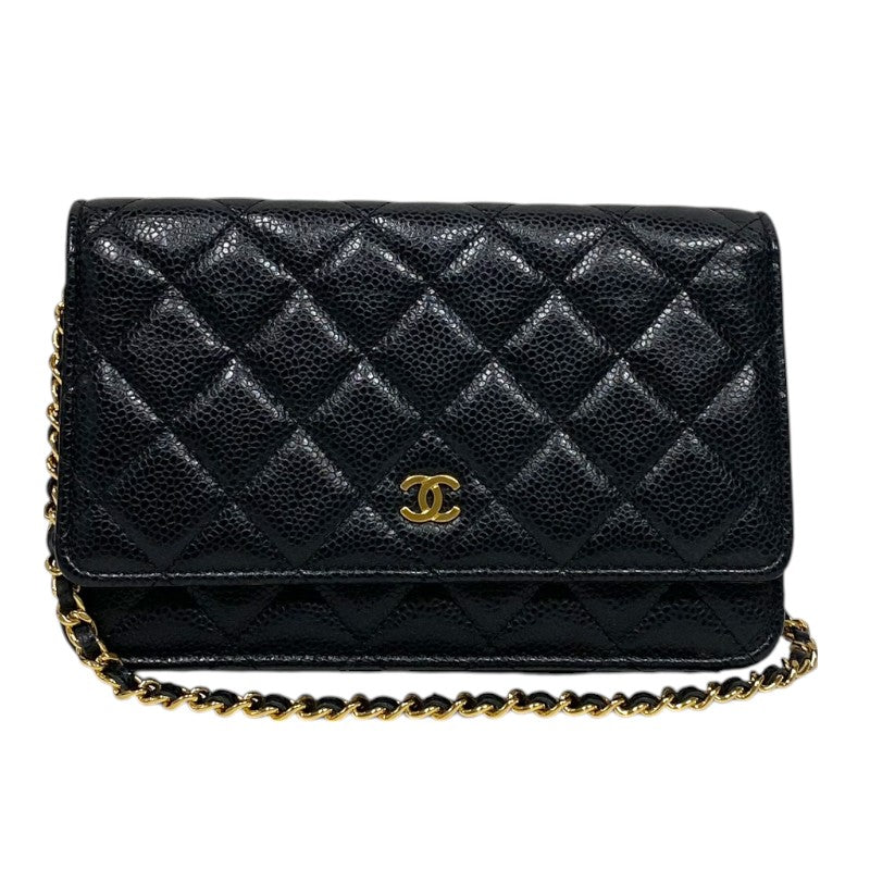 シャネル CHANEL マトラッセ チェーンウォレット A33814 27番台 ブラック ゴールド金具 キャビアスキン レディース ショルダーバッグ