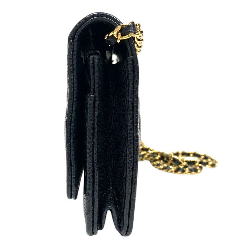 シャネル CHANEL マトラッセ チェーンウォレット A33814 27番台 ブラック ゴールド金具 キャビアスキン レディース ショルダーバッグ