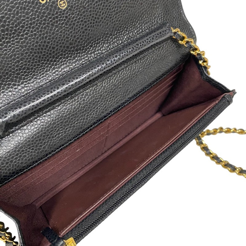 シャネル CHANEL マトラッセ チェーンウォレット A33814 27番台 ブラック ゴールド金具 キャビアスキン レディース ショルダーバッグ