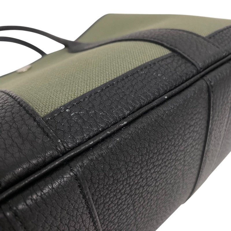 エルメス HERMES ガーデンパーティTPM B刻 カーキ×ブラック シルバー金具 トワル レディース トートバッグ