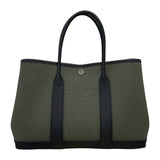 エルメス HERMES ガーデンパーティTPM B刻 カーキ×ブラック シルバー金具 トワル レディース トートバッグ