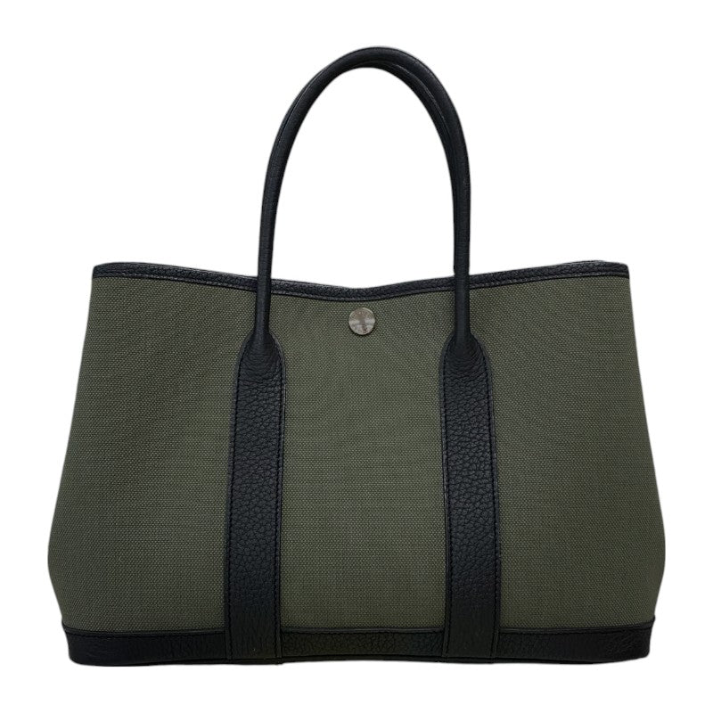 エルメス HERMES ガーデンパーティTPM B刻 カーキ×ブラック シルバー金具 トワル レディース トートバッグ