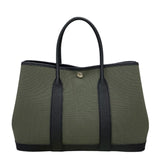 エルメス HERMES ガーデンパーティTPM B刻 カーキ×ブラック シルバー金具 トワル レディース トートバッグ