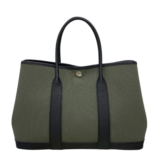 エルメス HERMES ガーデンパーティTPM B刻 カーキ×ブラック シルバー金具 トワル レディース トートバッグ