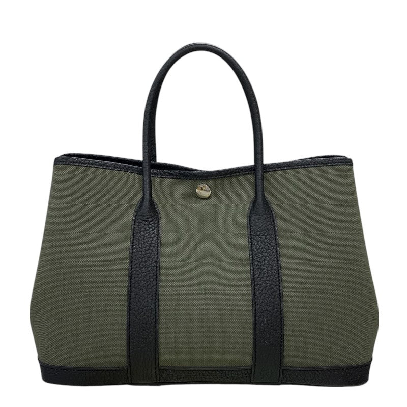 エルメス HERMES ガーデンパーティTPM B刻 カーキ×ブラック シルバー金具 トワル レディース トートバッグ