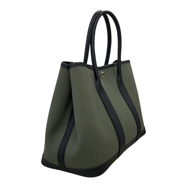 エルメス HERMES ガーデンパーティTPM B刻 カーキ×ブラック シルバー金具 トワル レディース トートバッグ