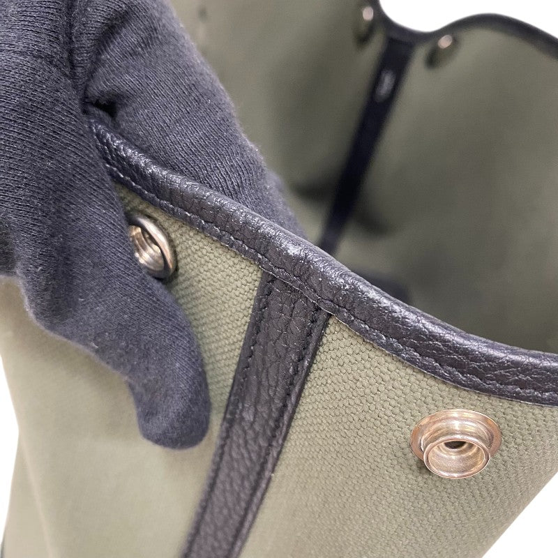 エルメス HERMES ガーデンパーティTPM B刻 カーキ×ブラック シルバー金具 トワル レディース トートバッグ