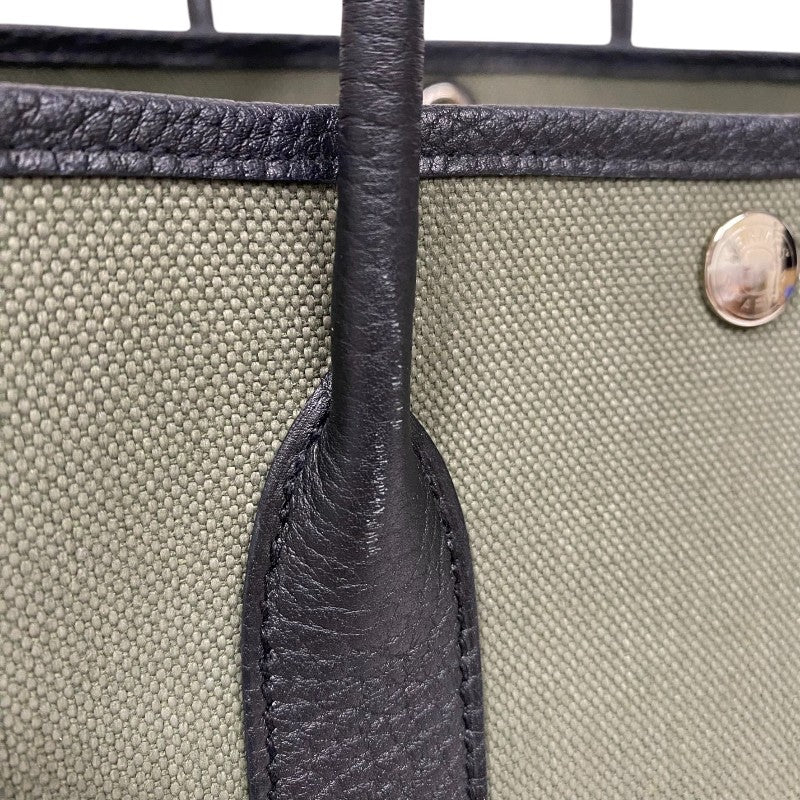 エルメス HERMES ガーデンパーティTPM B刻 カーキ×ブラック シルバー金具 トワル レディース トートバッグ