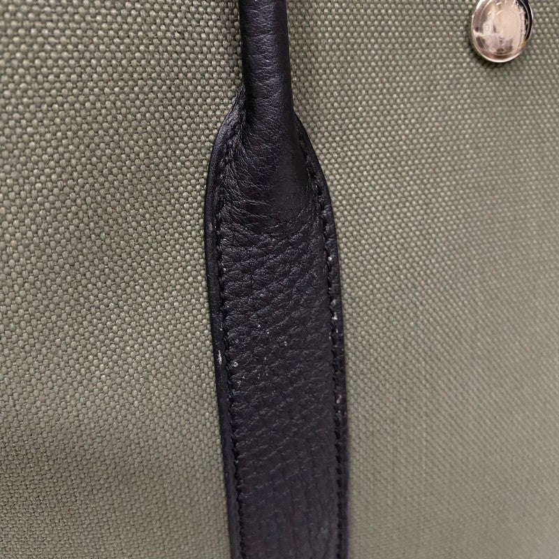 エルメス HERMES ガーデンパーティTPM B刻 カーキ×ブラック シルバー金具 トワル レディース トートバッグ