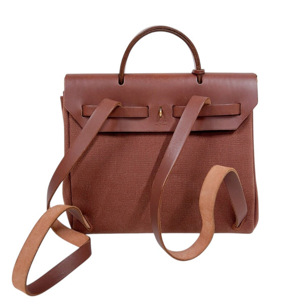 エルメス HERMES エールバックサックアドPM □E刻印　（2001年製造） ブラウン　ゴールド金具 トワル/ヴァッシュハンター レディース リュック・デイパック