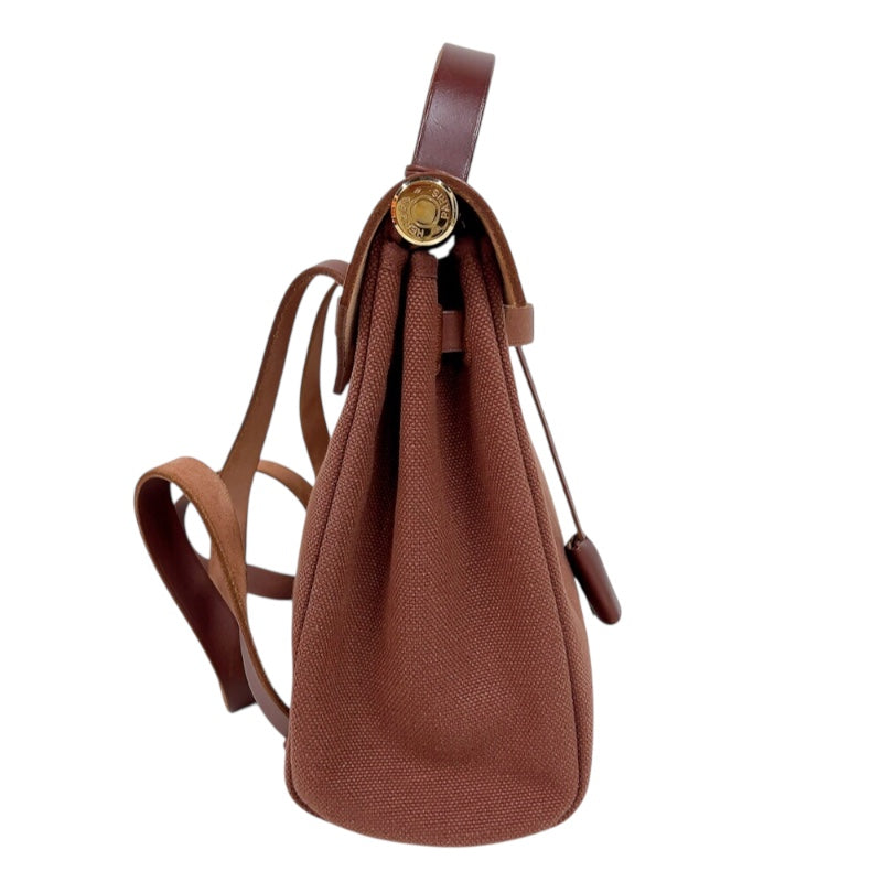 エルメス HERMES エールバックサックアドPM □E刻印　（2001年製造） ブラウン　ゴールド金具 トワル/ヴァッシュハンター レディース リュック・デイパック