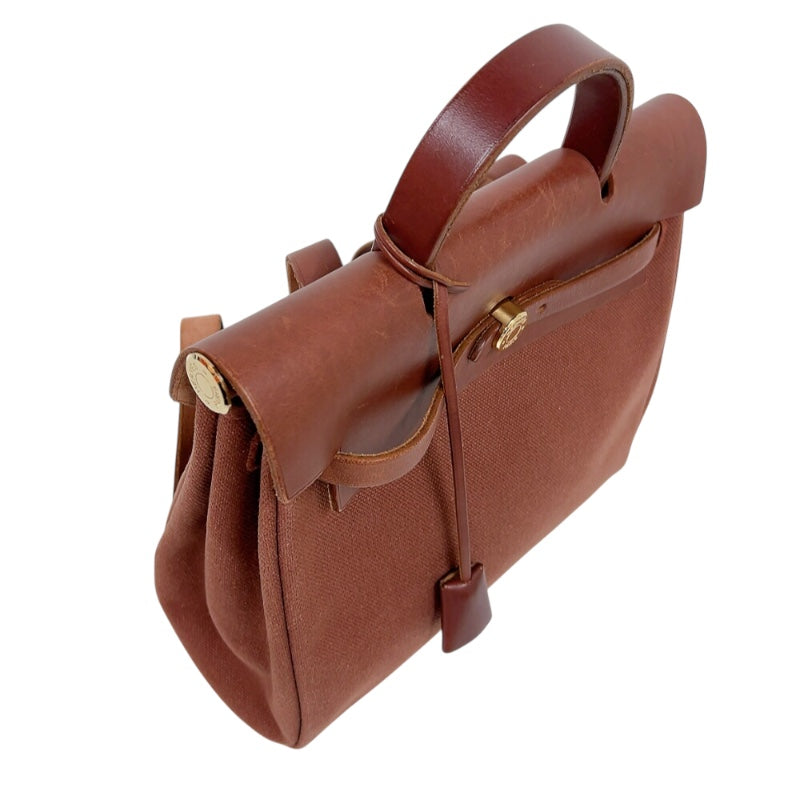 エルメス HERMES エールバックサックアドPM □E刻印　（2001年製造） ブラウン　ゴールド金具 トワル/ヴァッシュハンター レディース リュック・デイパック