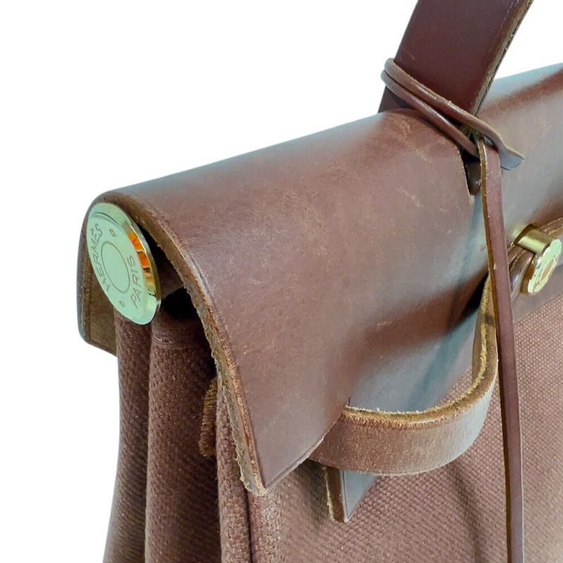 エルメス HERMES エールバックサックアドPM □E刻印　（2001年製造） ブラウン　ゴールド金具 トワル/ヴァッシュハンター レディース リュック・デイパック