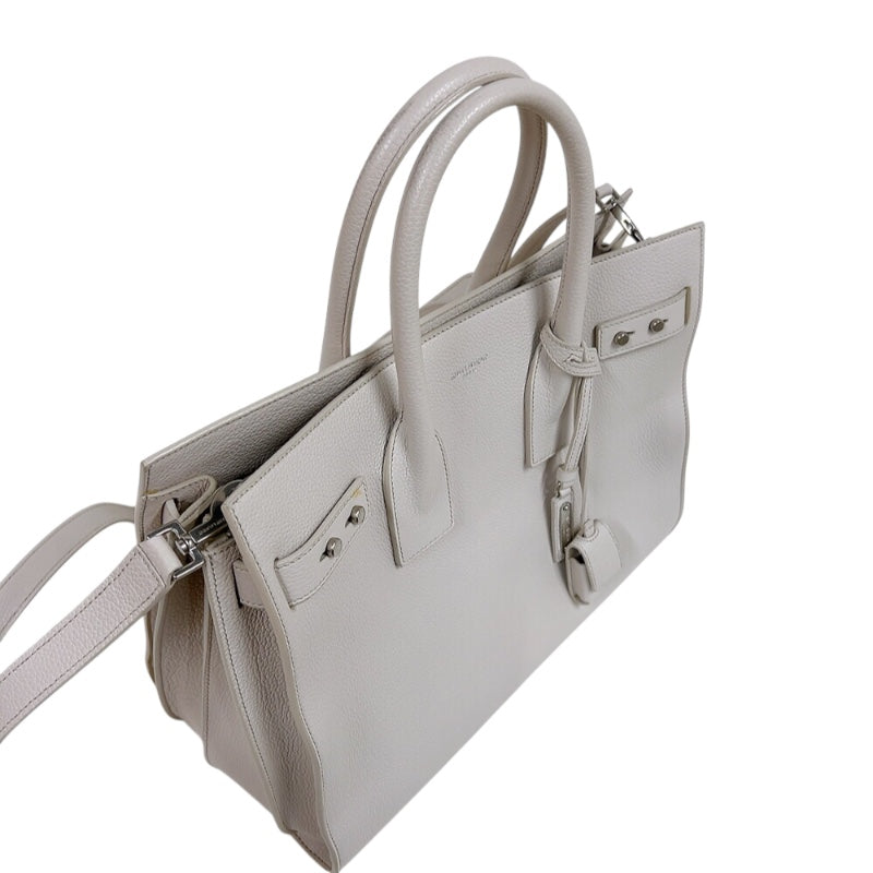 サンローラン SAINT LAURENT サックドジュール　スモール 464960 アイボリー　シルバー金具 カーフ レディース トートバッグ