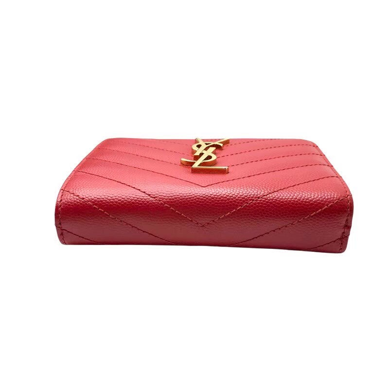 サンローラン SAINT LAURENT 2つ折り財布 403723 レッド×GD金具 グレインレザー レディース 二つ折り財布